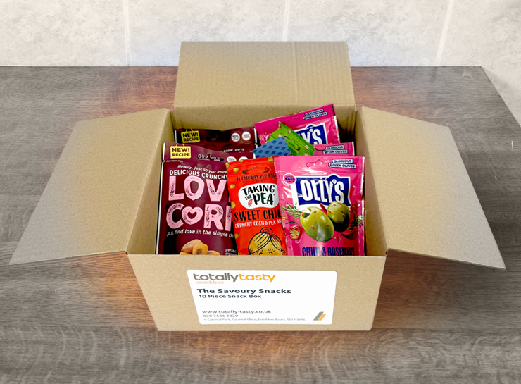 Image of a Totally Tasty snack box called The Savoury Snacks collection